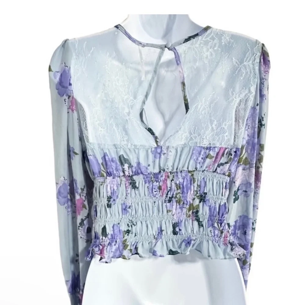 NWT $128R. Free People Daphne Smocked Lace Top